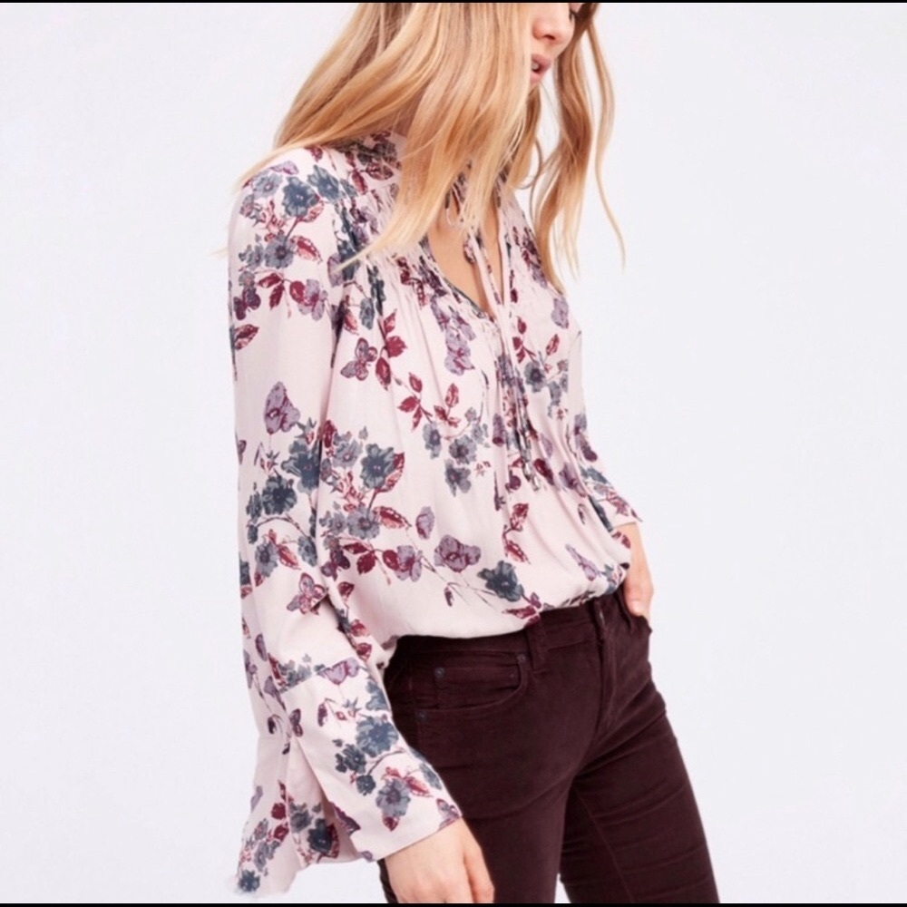 Free People So Fine Butterfly Floral Tunic Blouse